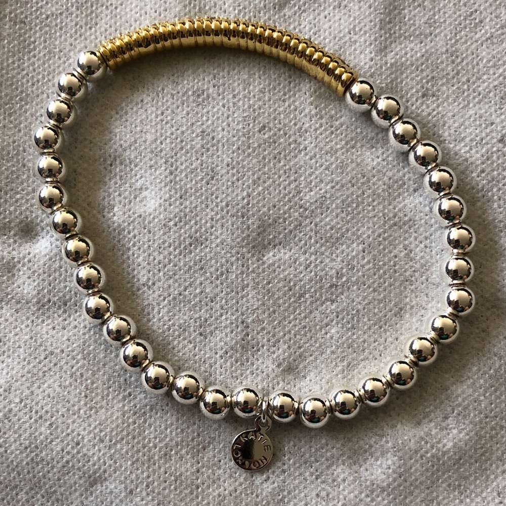 Katie Loxton Gold and Silver Beaded Bracelet with a row of small crystals.